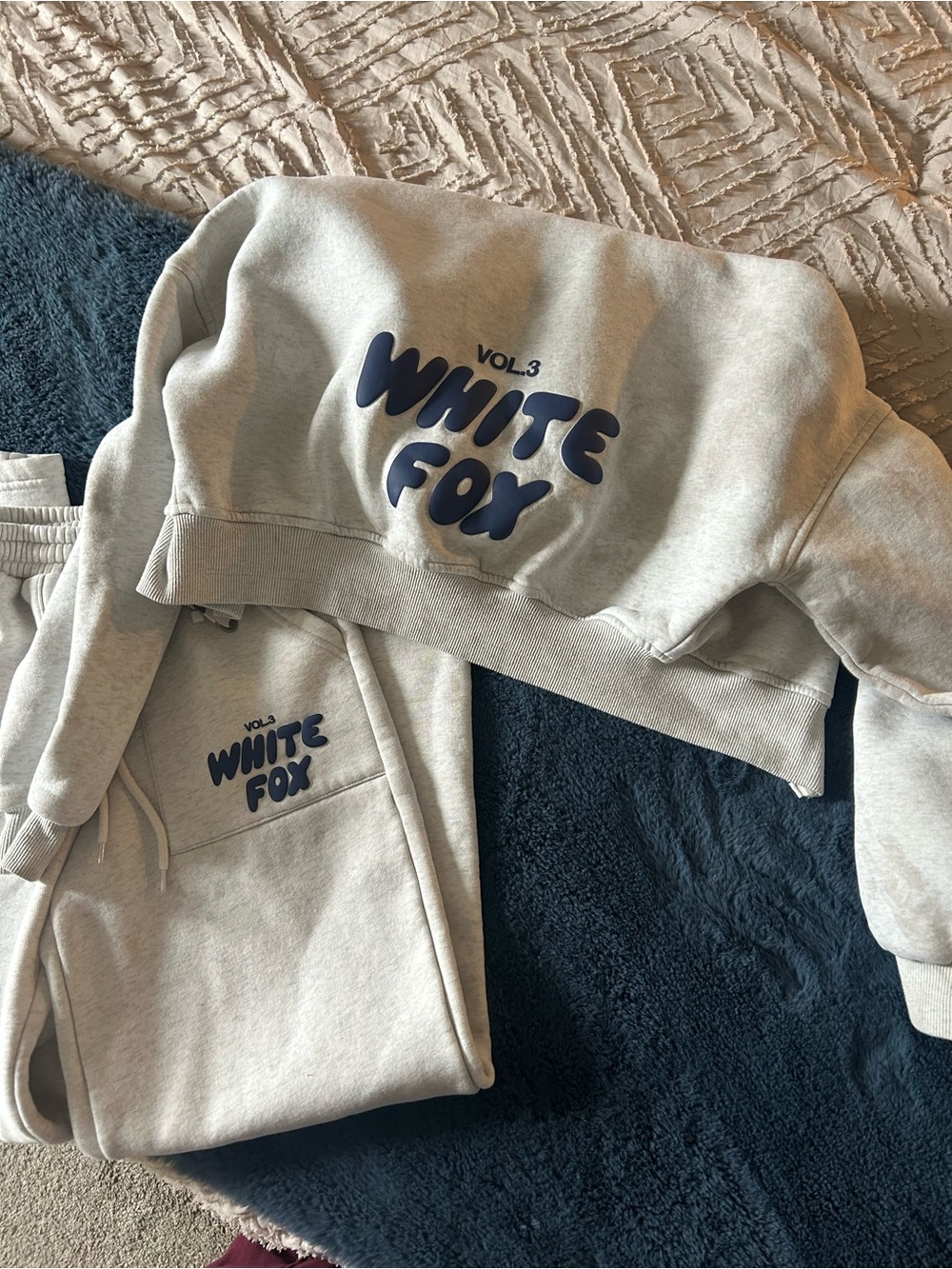 White Fox Boutique Light Gray Joggers with Navy Logo
